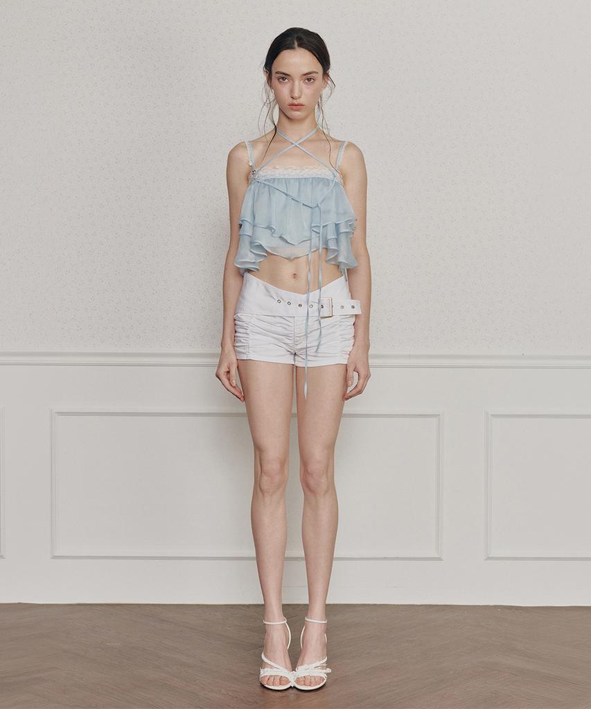 PAINORPLEASURE Viola Belted Shorts Ivory