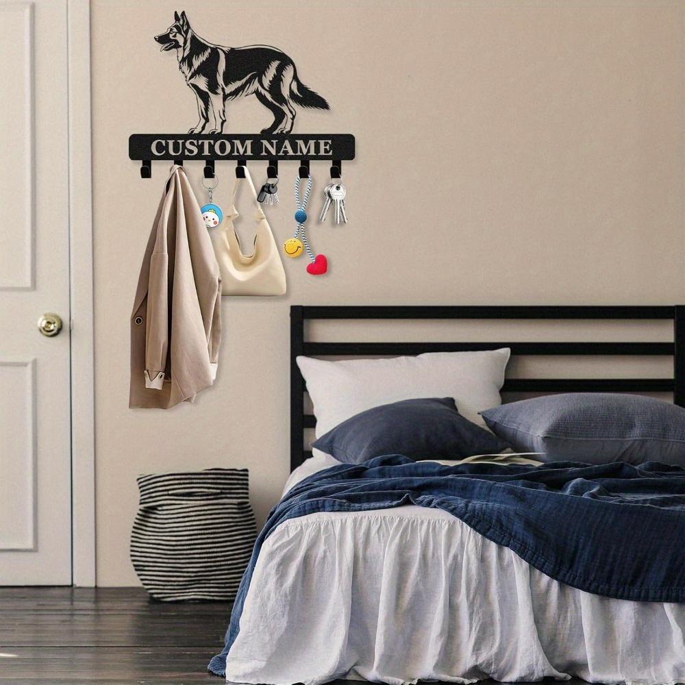 Metal Wall Art Dog Leash Holder Customizable Key Hook Rack Coat Hanger Gift for Dog Lovers Entryway Decor
