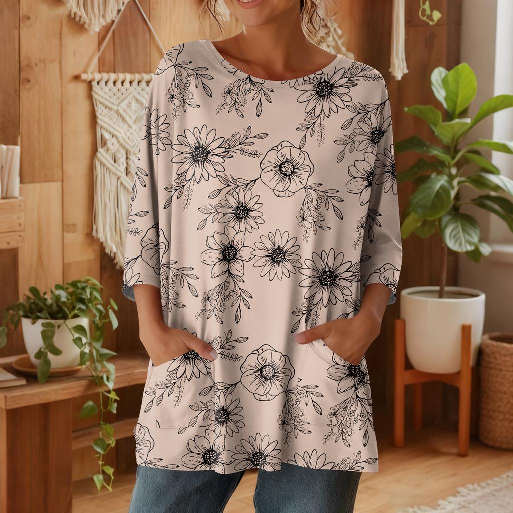 Damen 3/4-Ärmel Shirts Grafik-T-Shirts Shirts Lässige Basic-Tops Pullover