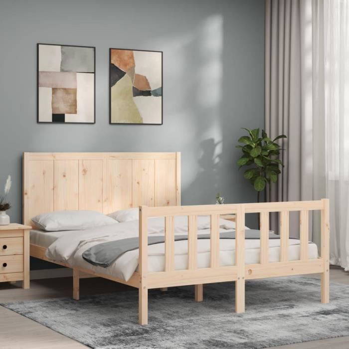 VidaXL Bed Frames with Headboard 140x200 Cm Solid Wood 3192621