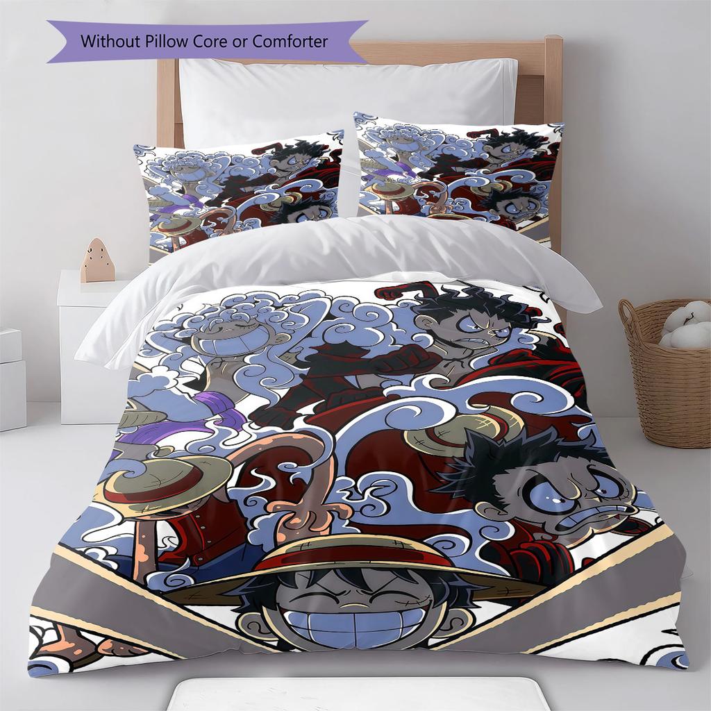 One Piece Gear Pattern Bedding Quilt Set Quilt Cover Pillowcase Home Birthday Gift(1 * duvet cover + 2 * pillowcase, without core)