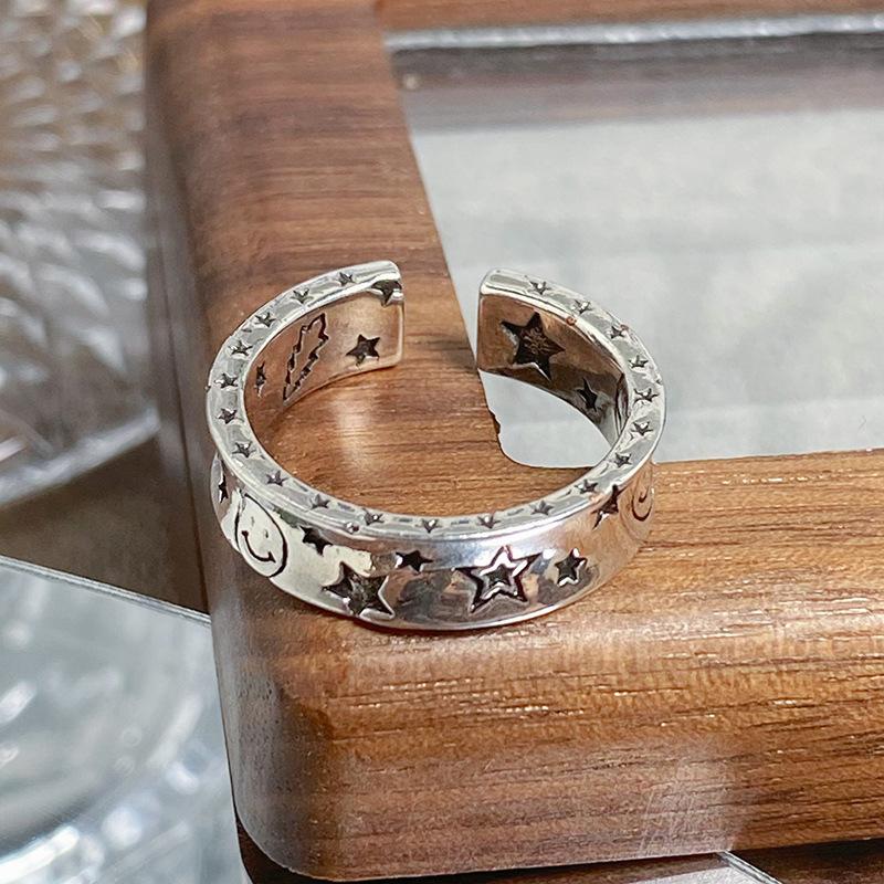 [Collection Of Old Sites] Graffiti Retro Personalized Retro Open Ring Punk Hip Hop Niche Unique Stacked Ring