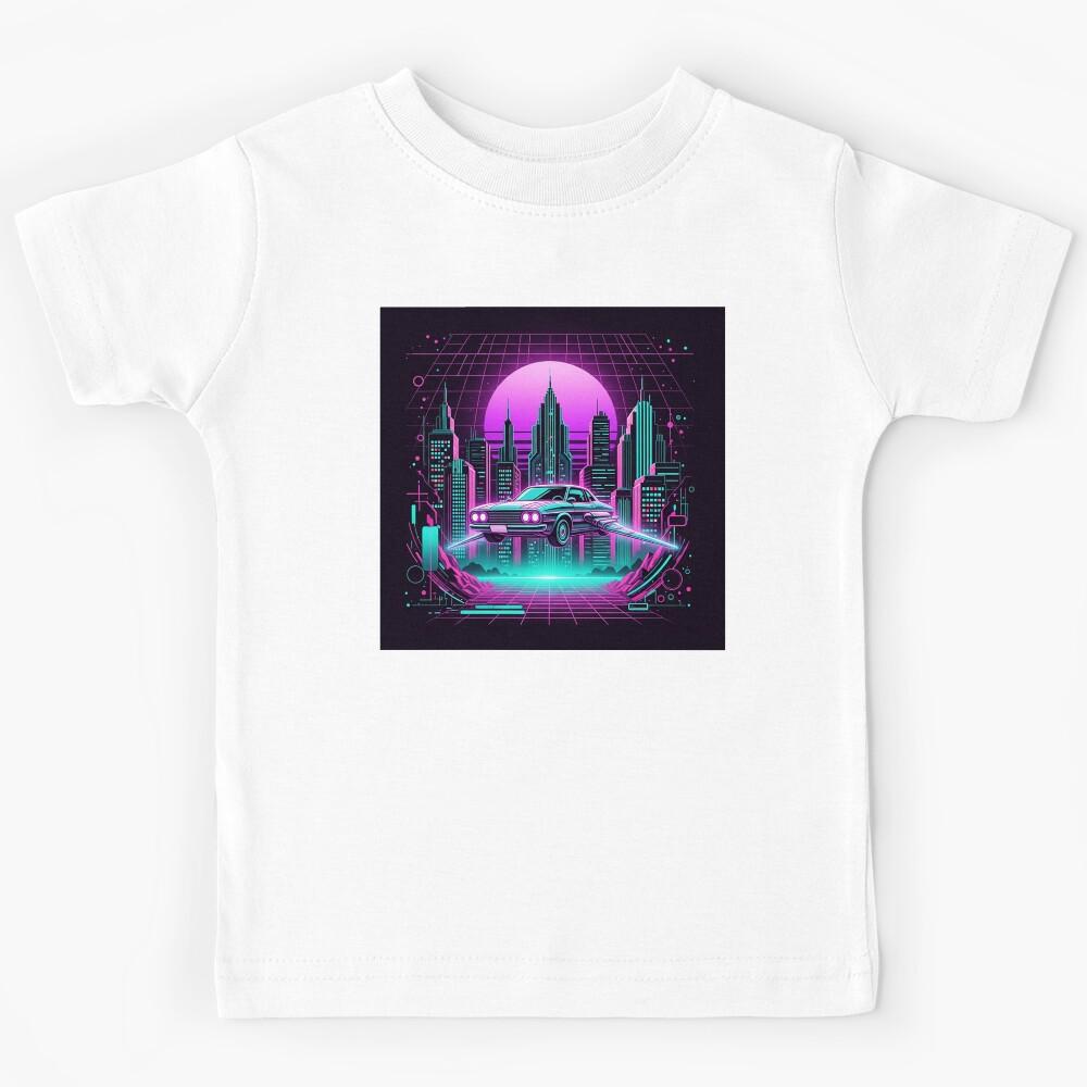 Synthwave Flying Car Cityscape Art Retro Futurism Poster Kids T-Shirt 100