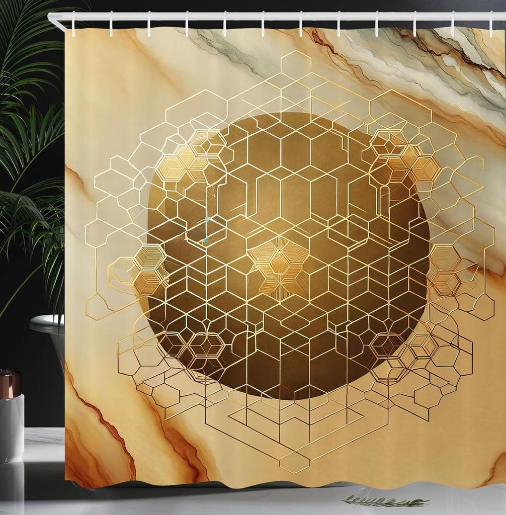 Aesthetic Boho Shower Curtain, Bold Exotic Leaves In Warm Tones, Rustic Burnt Orange Teal Blue, Fabric Set With Hooks