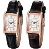 "Women's Square Dial Quartz Watch Waterproof Brown Strap Pink Case Simple Design"