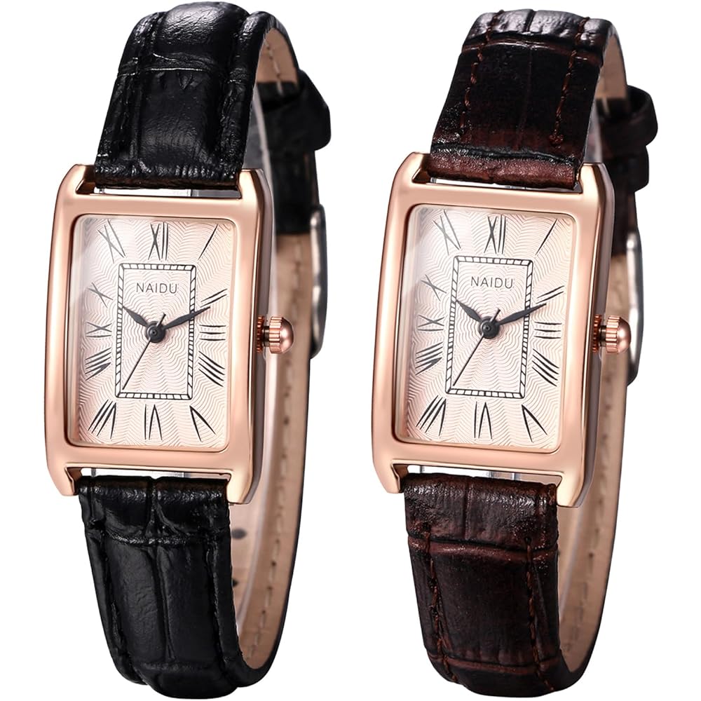 "Women's Square Dial Quartz Watch Waterproof Brown Strap Pink Case Simple Design"
