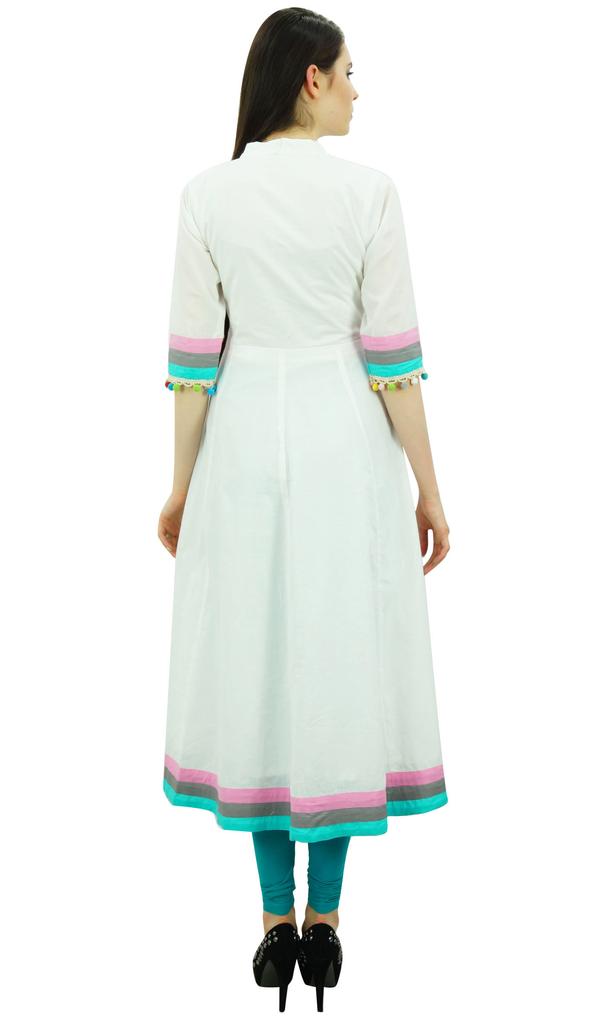 Bimba Womens Designer Cotton Kurta Long Flared Anarkali Kurti Dress With