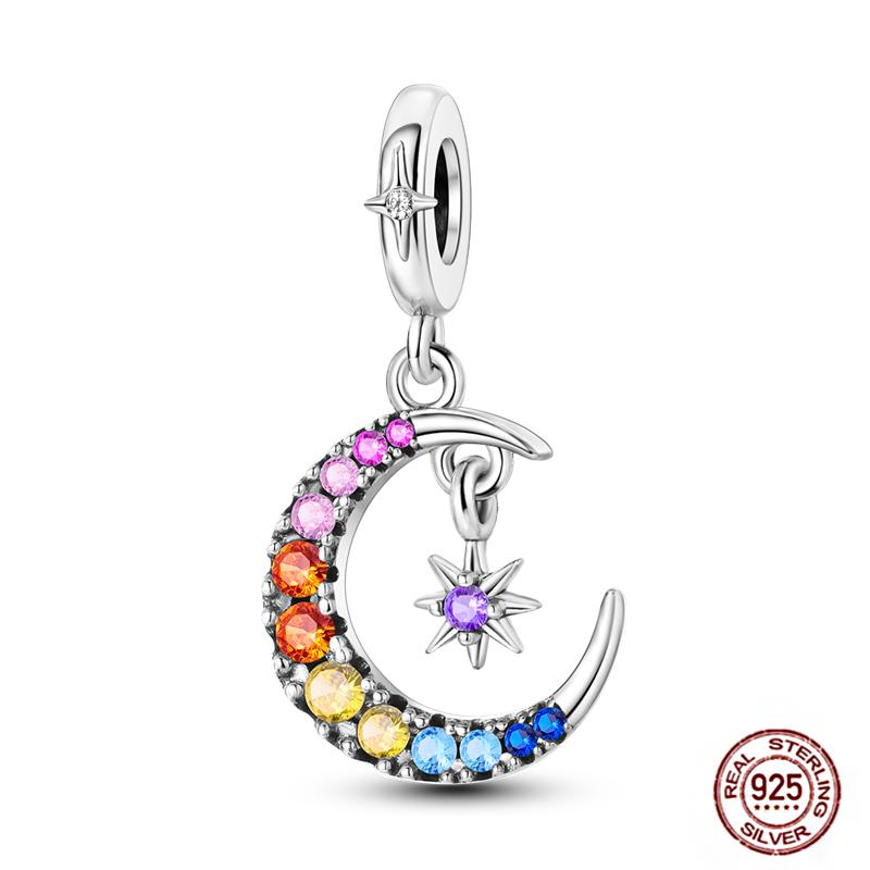 Round Clip Charms Plata Shining Moon Star Char Copper Spacer Clasp Fit Original Bracelet Glow Safety Chain Beads Diy Jewelry