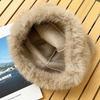 Retro Leopard Print Plush Cat Ears Beanie Women Mongolian Hat Thicken Hat Winter Warm Fluffy Fur Bucket Hat