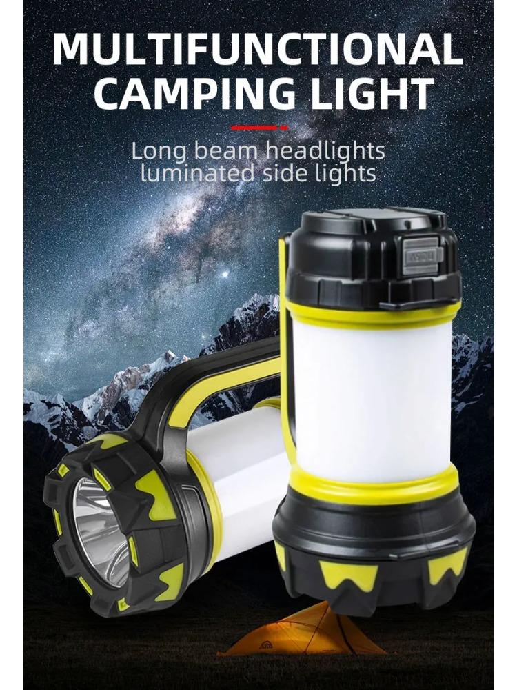 Portable Camping Lantern Lamp T6 Beads Flashlight USB Rechargeable Waterproof Emergency Outdoor Searchlight with COB Sidelight