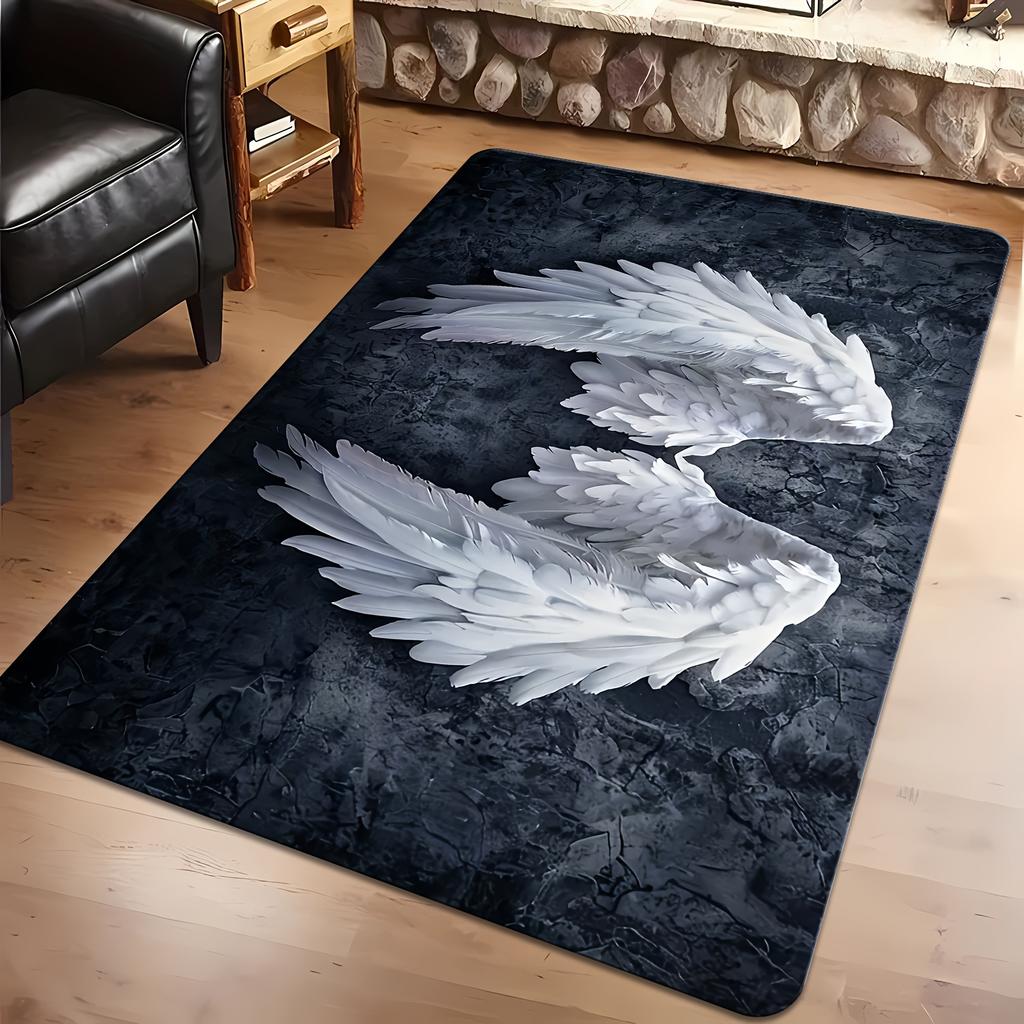 White Feather Wing Boho Door Mat, Bohemian Tribal Non-Slip Entrance Rug, Washable Decor Carpet for Living Room Garden Patio