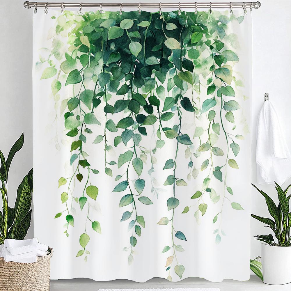 Aquarell Botanisches Blatt Duschvorhang Polyesterstoff Waschbar Heim Badezimmer Vorhänge Badezimmer Dekoration Mit Haken W60H190(CM)-1 Pcs beige