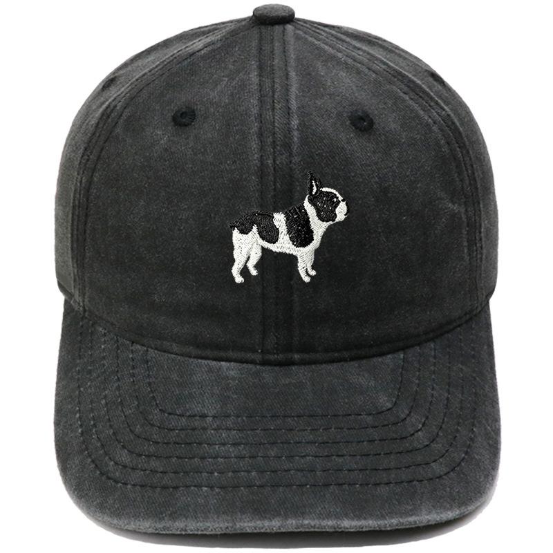 Cute Boston Terrier Embroidered Baseball Cap Washed Retro Daddy Hat Men's and Women's Casual Sports Hat Trend