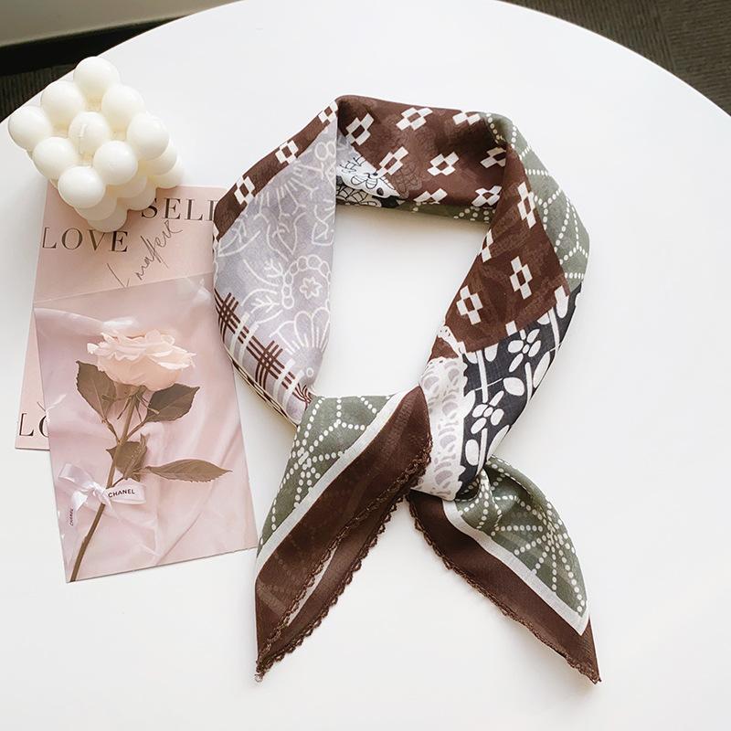 Thin Cotton and Linen Small Square Scarf Fresh and Breathable Women's Soft Literary and Decorative Small Silk Scarf Summer Scarf Women's Versatile
