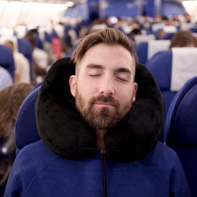 Cross-border H-shaped Crystal Velvet Inflatable Travel Pillow with Hat for Office and Portable Naps