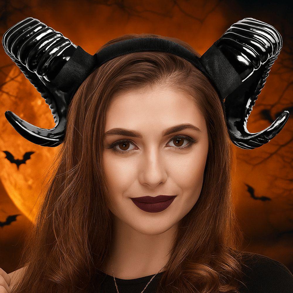 Realistic Halloween Devil Headband Gothic Goat Horn Hair Hoop Black Demon Horn Headwear  Adults
