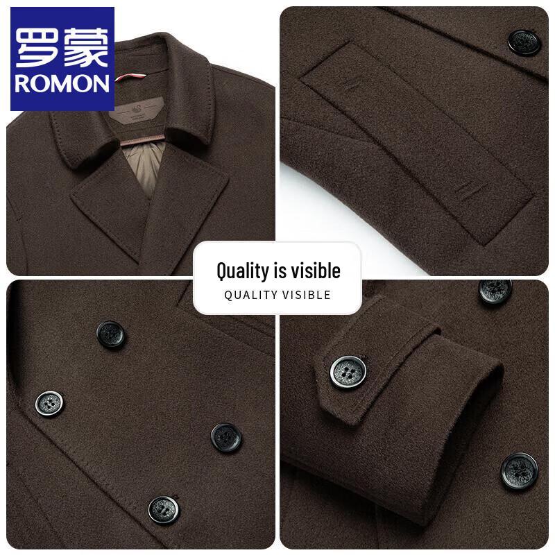 ROMON Men's Mid-Length Wool Coat with Down Liner