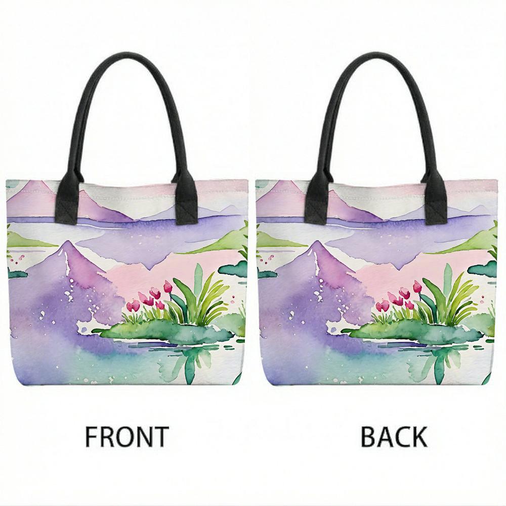 Watercolor Landscape Tote Bag Large Capacity Casual Shoulder Bag for Daily Shopping Travel