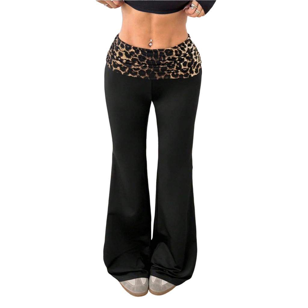 Women's Casual Bell Bottom Pants with Patchwork Print and Flared Legs for Everyday Wear