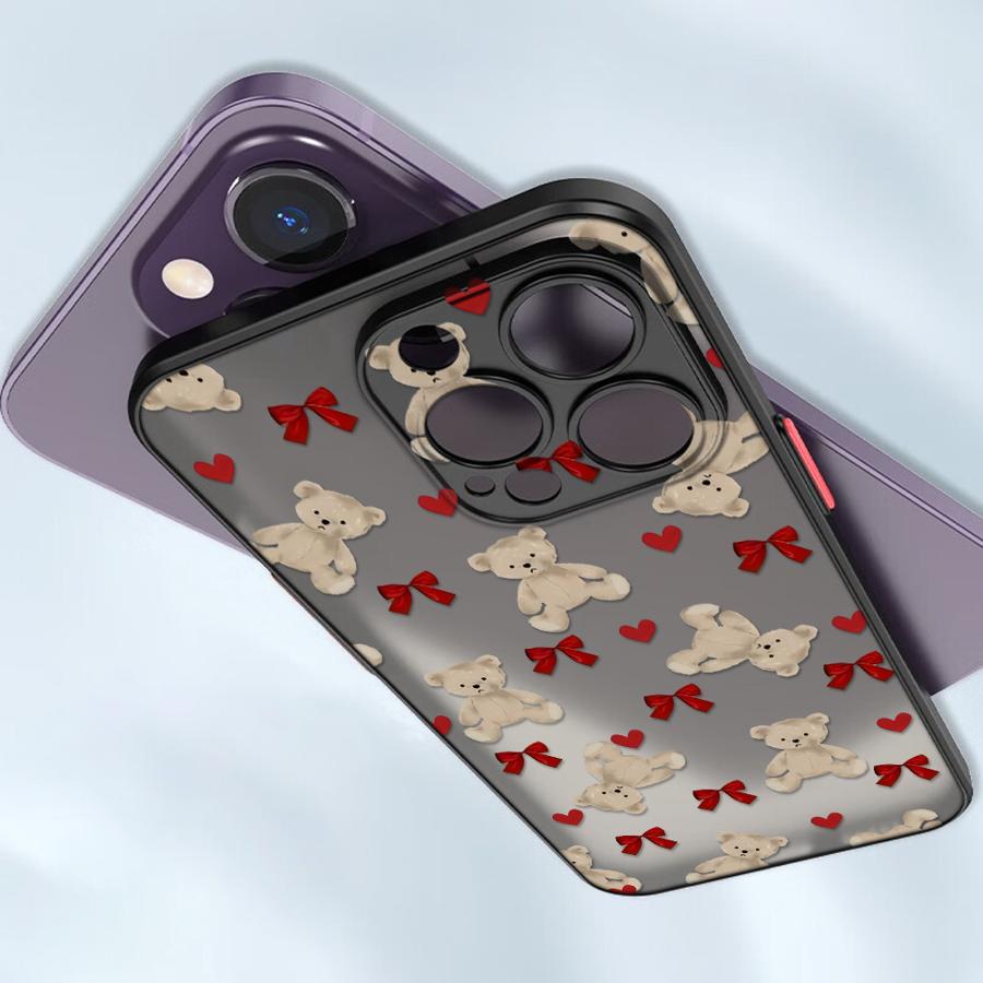 Cute Bow Bear Case for iPhone 17 Pro Max XS XR 7 8 SE 13 Mini 15 Air 16 Plus 12 11 14 Funda Back Phone Cover
