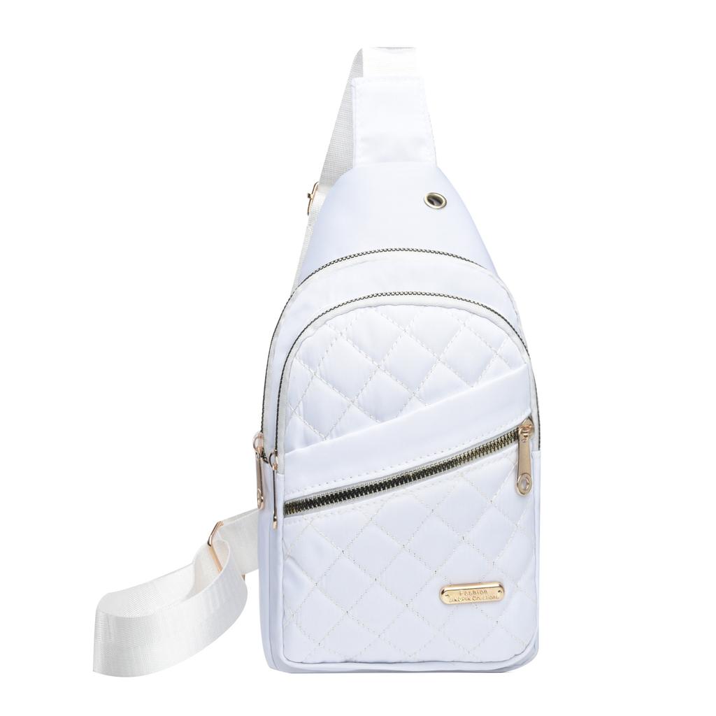 New nylon cloth breast bag women's fashion embroidered thread rhombus shoulder messenger bag large capacity cycling breast bag