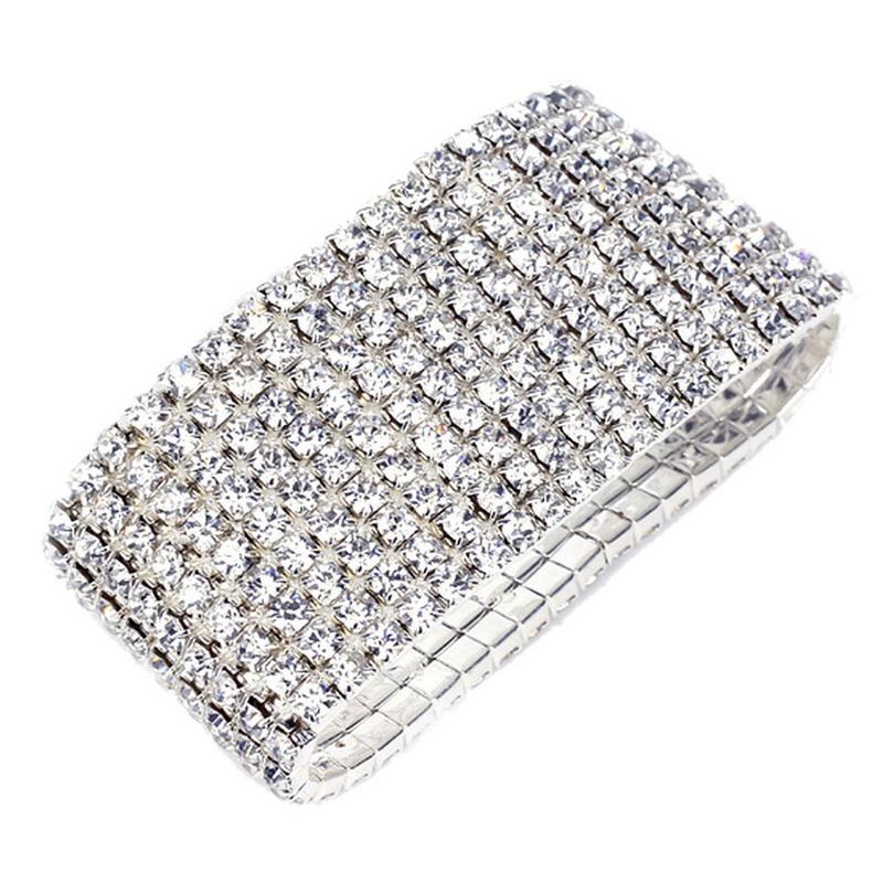 Wedding Elastic Rhinestone Stretch Bracelets,Twinkle Diamond Tennis Bangle,Band Silver Crystal Sparkling Bridal Stackable Bracelet