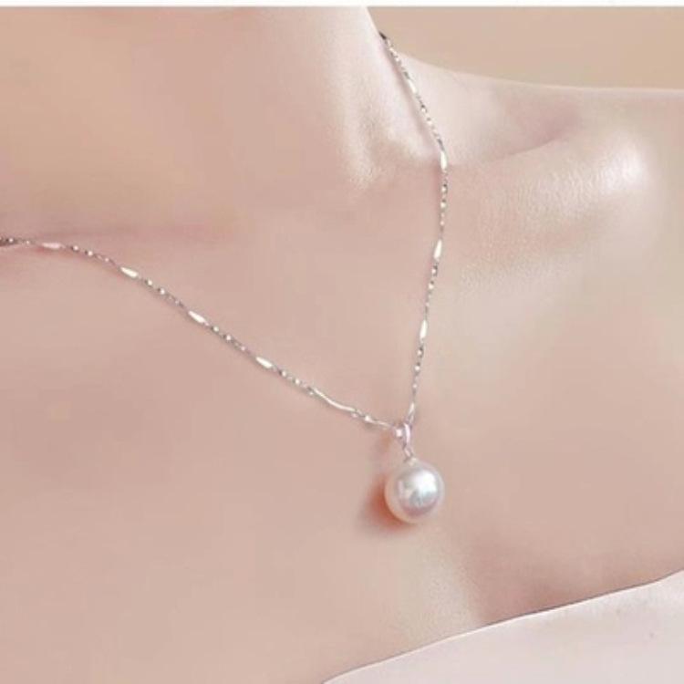 Korean Fashion Simple Pearl Pendant Necklace for Women - Silver Clavicle Chain