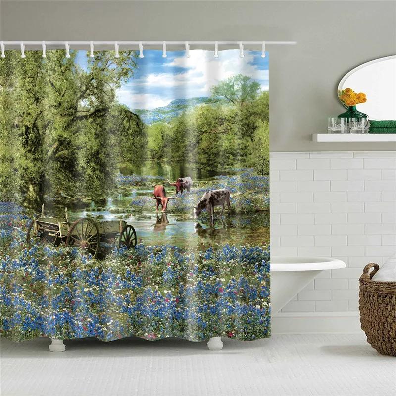 Beach Sea Seaside Shower Curtains Nature Scenery Waterproof 3d Bathroom Curtains Home Decoration Washable Bath Screen with Hooks