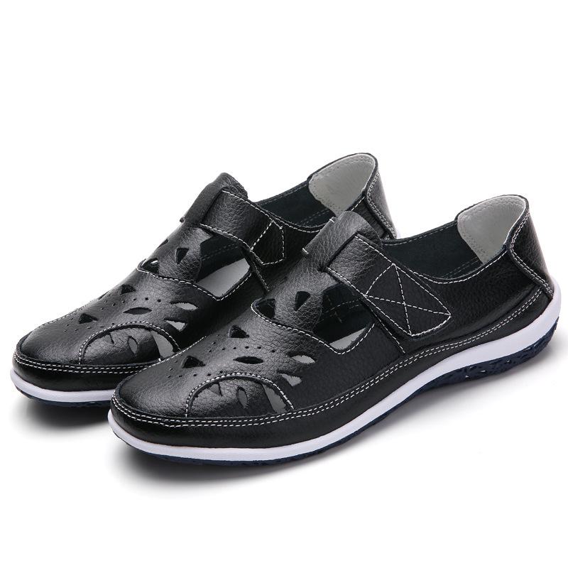 Summer Genuine Leather Retro Hollow Sandals for Women