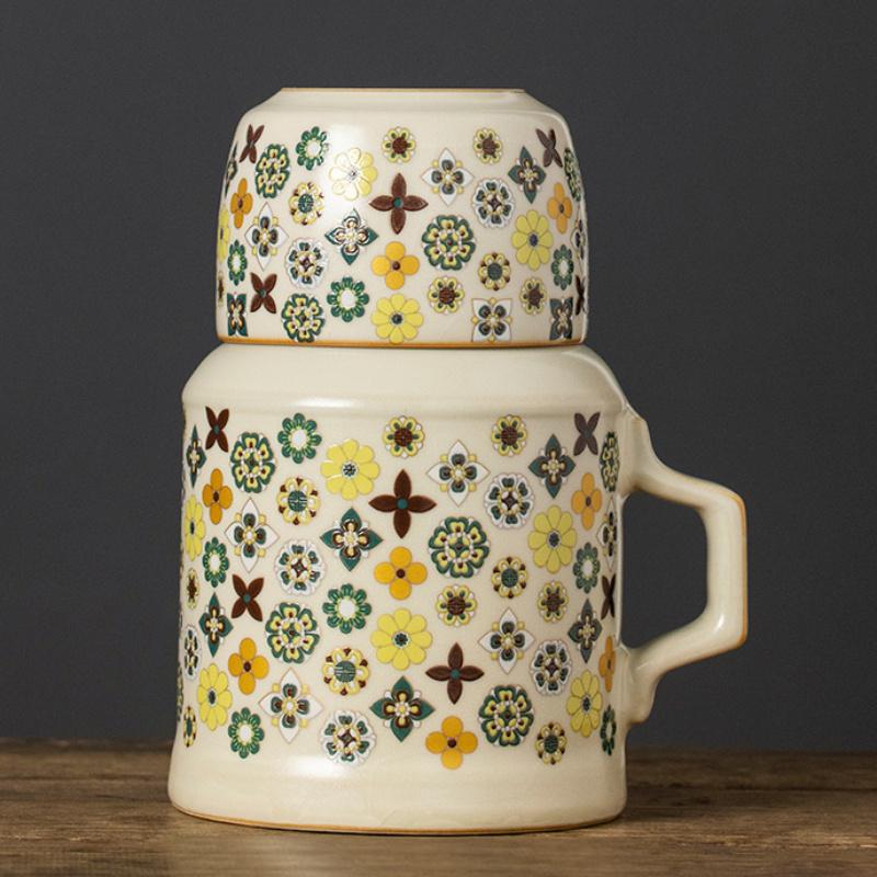 

1 шт., фарфоровый чайник с цветочным рисунком с крышкой, кружка большой емкости, керамическая китайская чайная посуда, праздничный подарок, чашка для заваривания чая, подарок для любителей чая