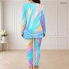 Women Plus Size Printed Two Piece Set Half Zip Long Sleeve Longline Top Fitted Pants