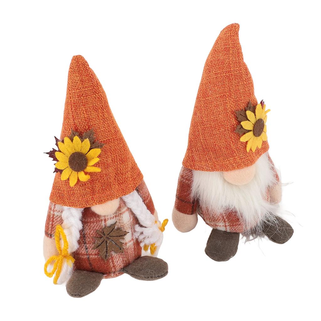 2 Pcs Sunflower Gnomes Decorations Cute Dwarf Figurines Handmade Plush Stuffed Gnomes for Holiday Fe