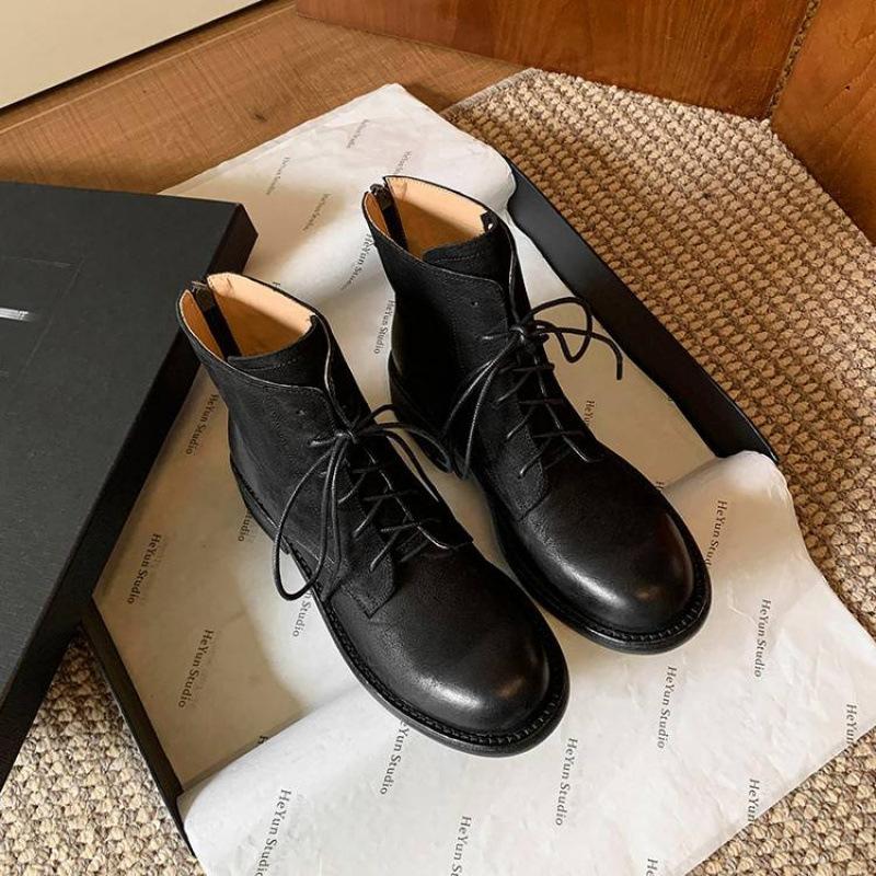 

Осенне-зимние кожаные рыцарские ботинки, задняя молния, средний каблук, круглый носок, полусапоги из коровьей кожи, новые женские кожаные ботинки на толстой подошве большого размера 40 чёрный