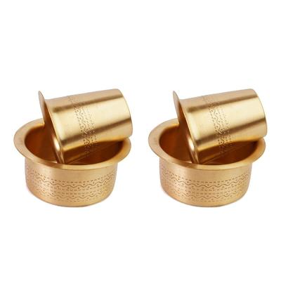 Brass Coffee Cup Dawara/Dabara & Tumbler for Serving Filter Coffee/Tea/Traditional Kumbakonam Dabara Set Matt - 150ml (Set of 2)