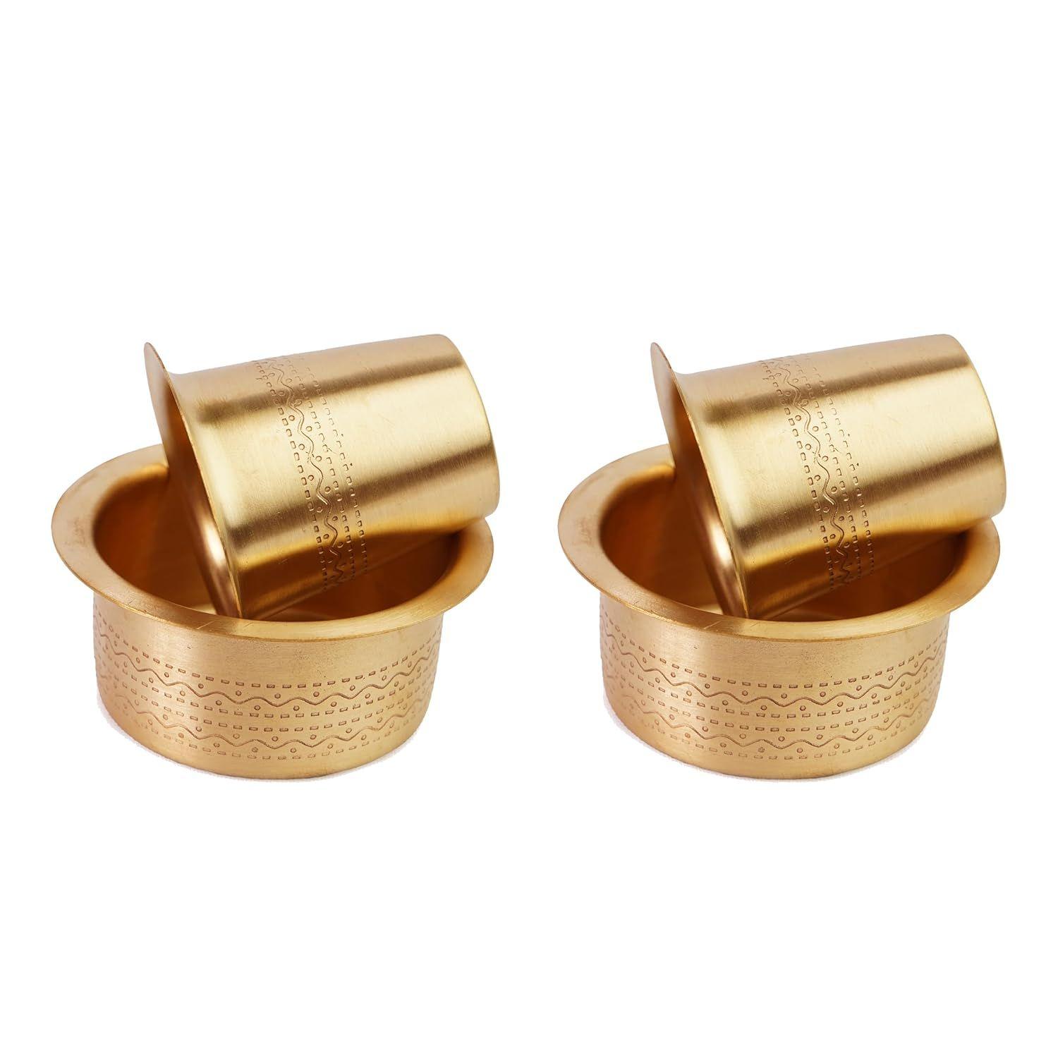 

Латунная кофейная чашка Давара/Дабара и стакан для подачи фильтрованного кофе/чая/Традиционный набор кумбаконама Дабара Матовый - 150 мл (Набор из 2)