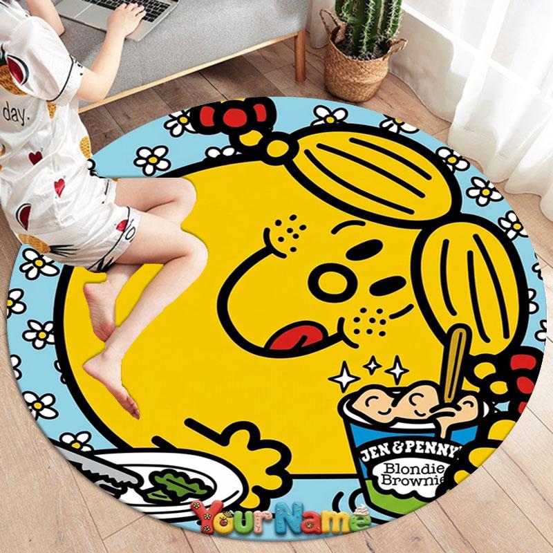Mr. Men Little Miss Custom Name Round Area Rug,Carpet Rug for Living Room Bedroom Sofa Playroom Decor,Non-slip Floor Mat