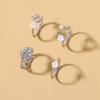 4Pcs/Set Fashion Silver Color Flower Shell Rings Set For Women Girls Exquisite Crystal Butterfly Geometric Finger Rings Jewelry