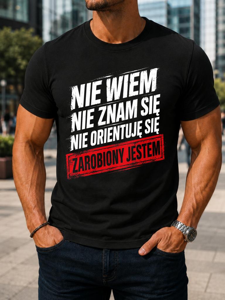 Polish Nie Wiem Nie Znam Sie Quote Red Slanted Typography Sarcastic Too Busy To Know Workplace Unisex All Tshirt