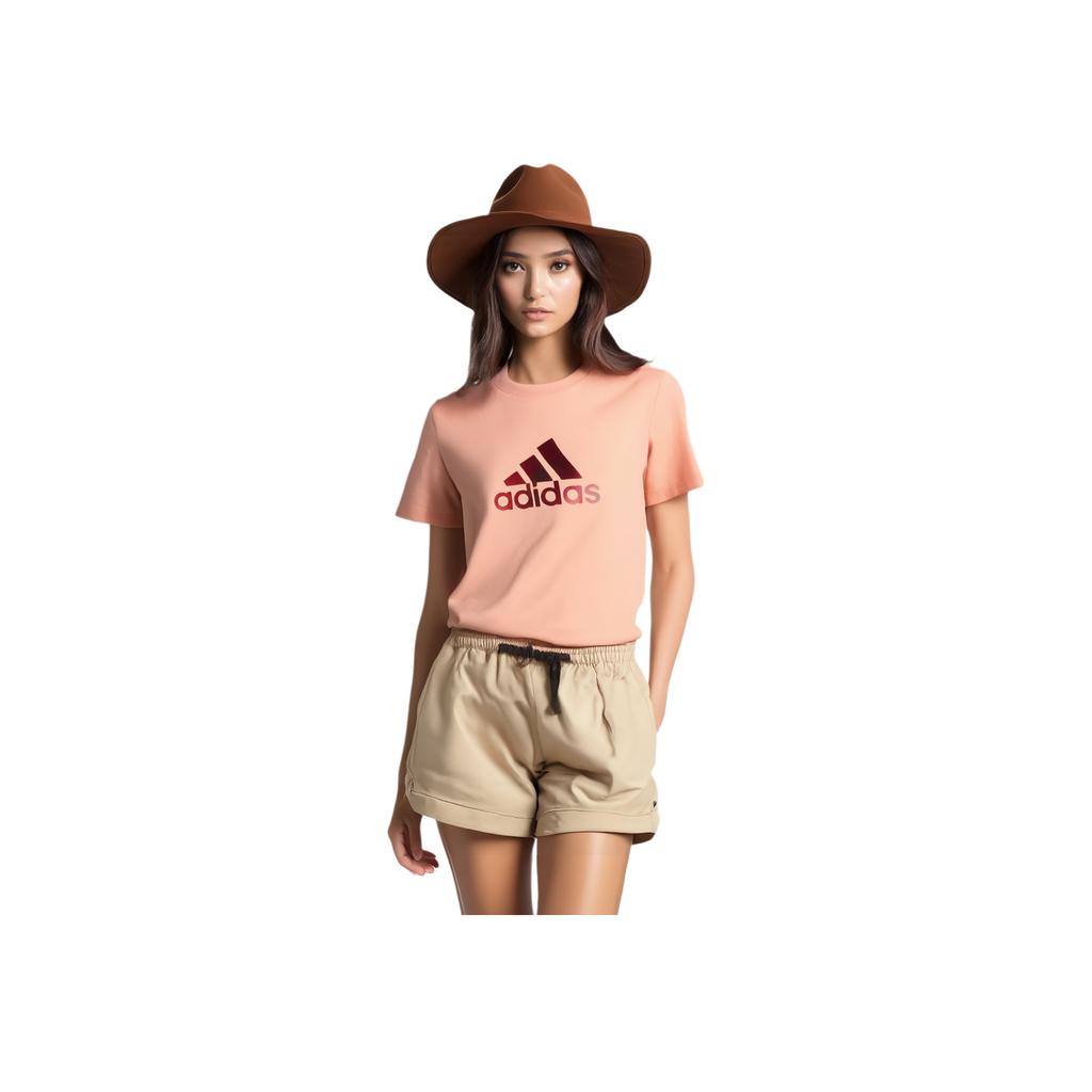 adidas Shiny Bos Gradient Logo Print Sport Round Neck Short Sleeve T-Shirt Women Tops Apricot H09749