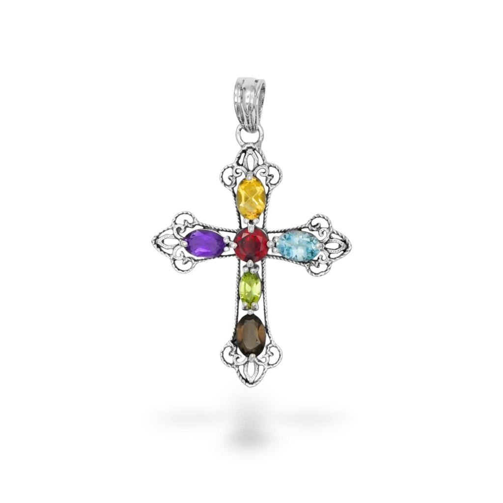 Blue Topaz Cross Pendant, 925 Sterling Silver Gemstone