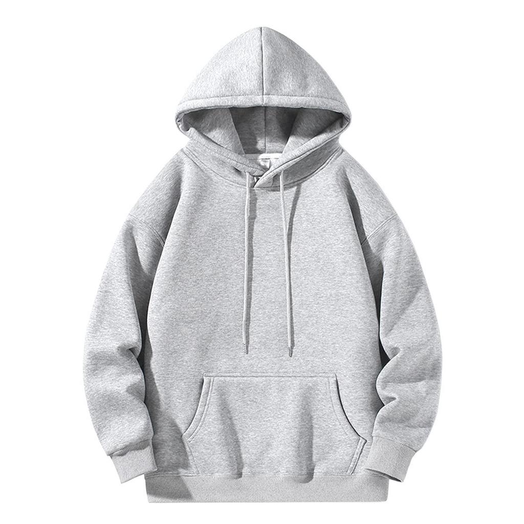 Sweat à capuche unisexe en velours plus - Automne/Hiver Décontracté Coupe ample Haut de couleur unie