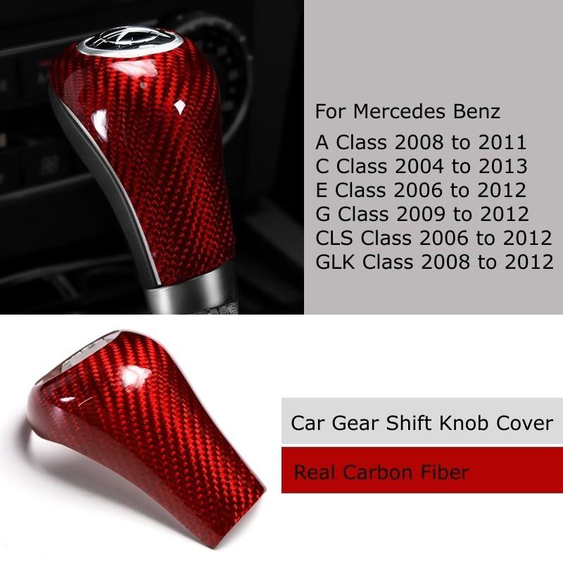 For Mercedes Benz A C E G Gear Shift Knob Panel Cover Trim Red Real Carbon Fiber