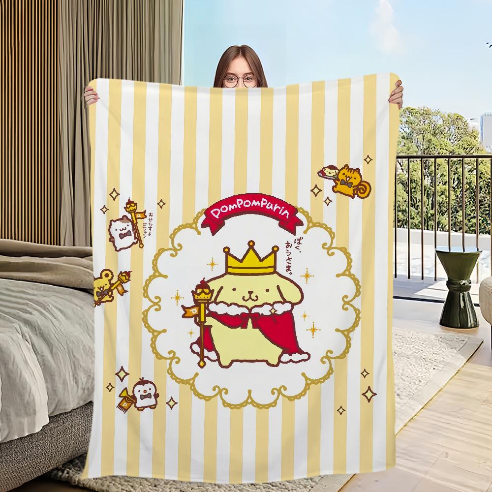 Four DOG Seasons Warm Soft Plush Blanket Purin for Sofa Cartoon Living Room Cute Office Bedroom P-PomPom Travel Gift Flannel