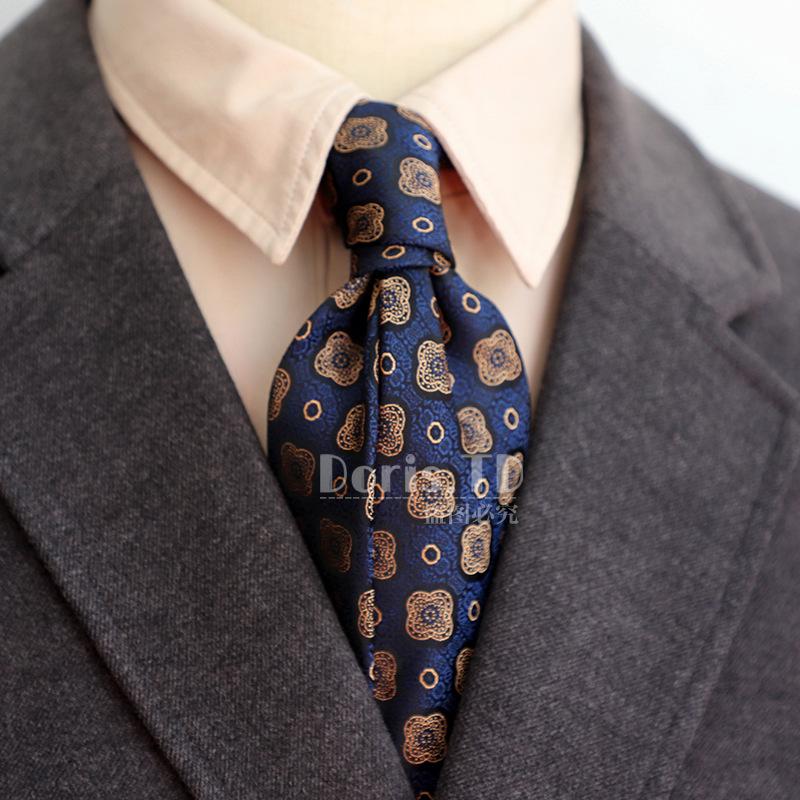 Retro Korean Style 8CM Navy Green Brown Pattern Men's Suit Tie