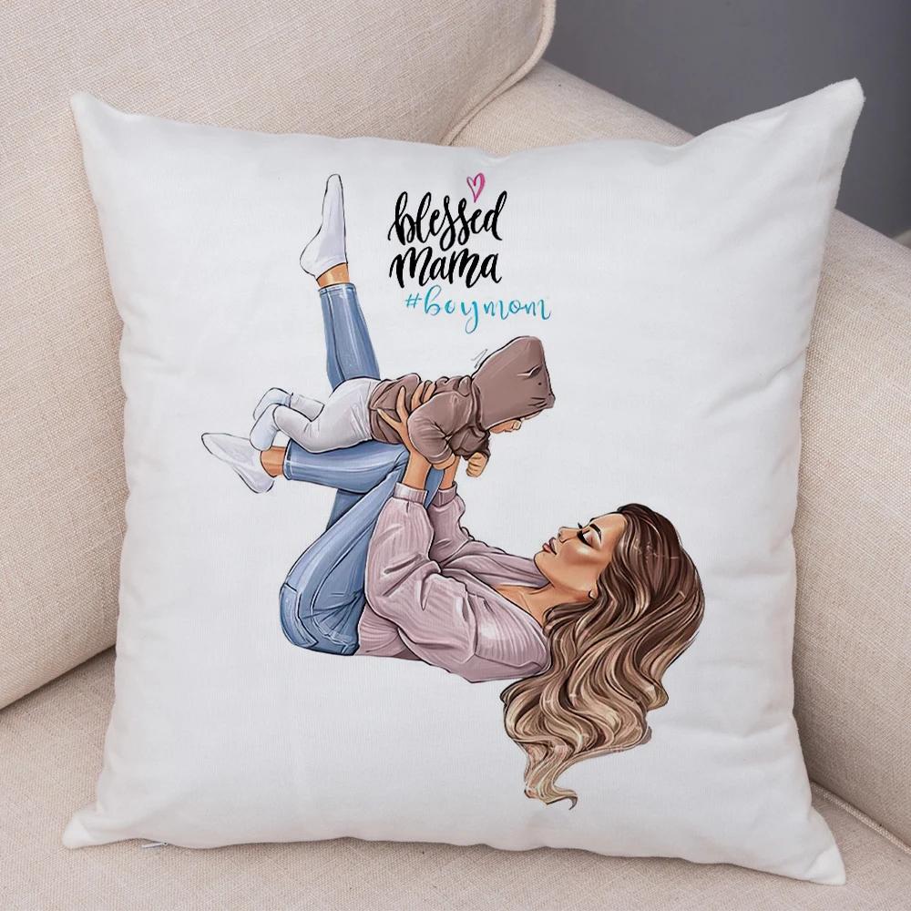Beautiful Super Mother and Baby Pillow Case  Decor Cartoon Women Cushion Cover for Sofa Home Short Plush Pillowcase 45x45cm