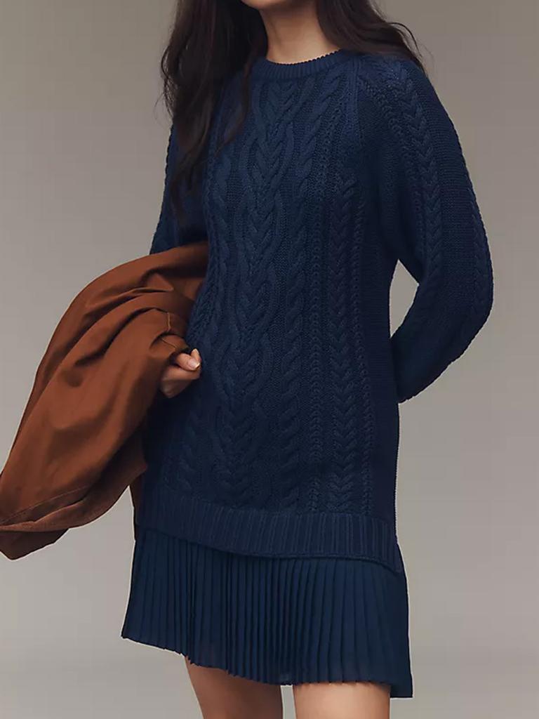 Women's Crochet Knit Sweater with Ribbed Trim