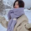 Korean Style Knitted Woolen Scarf for Women Winter New Solid Color White Student Long Warm Scarf High End