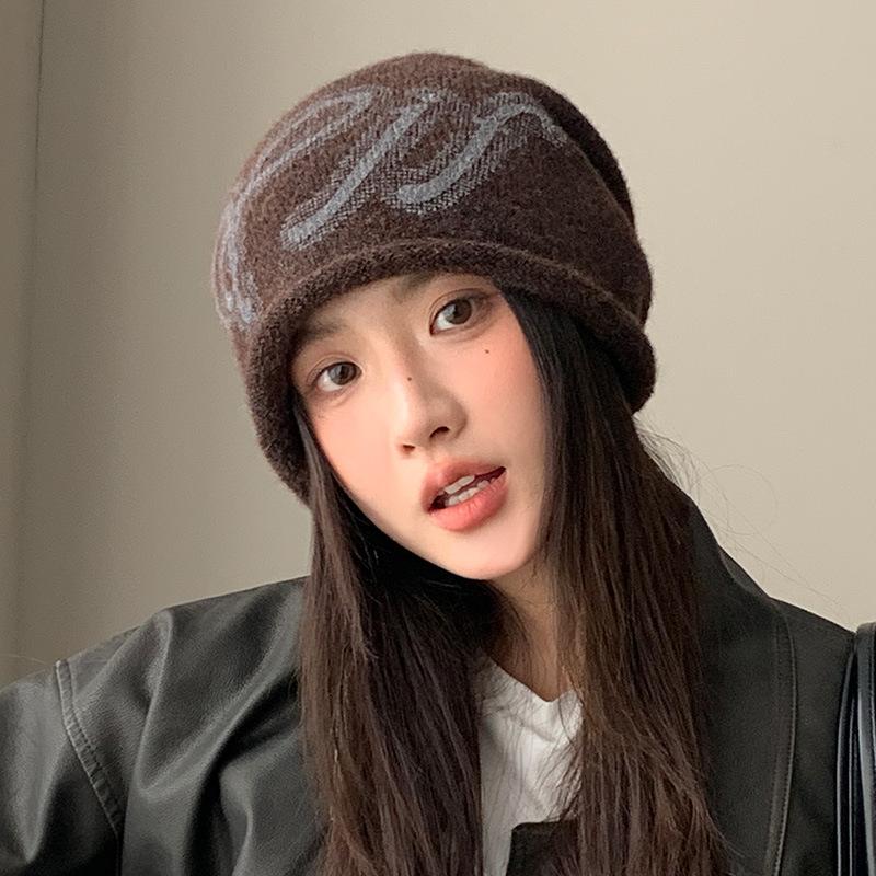 Korean Version of Personalized Jacquard Warm Cold Hat Autumn and Winter Outdoor Hat Women's Windproof Plus Velvet Pile Hats and Bag Head Hat Trendy