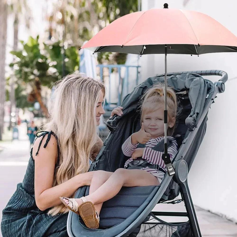 Paraguas plegable para cochecito de bebé, protección UV contra el sol y la lluvia, sombrilla universal ajustable de 360 ​​grados, cubierta parasol para cochecito.