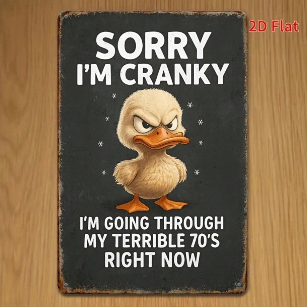 Metal Wall Art Duck Retro Sign for Bar Vintage Sorry I'm Cranky Plate 12x30 cm